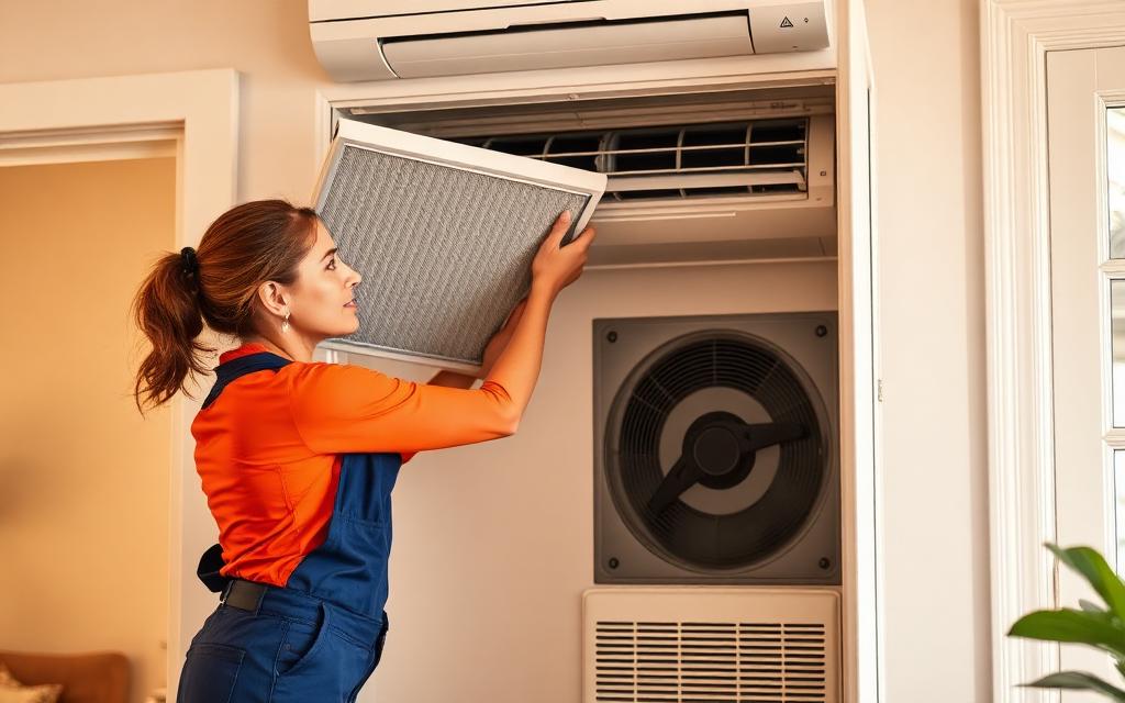 Technician inspecting HVAC system